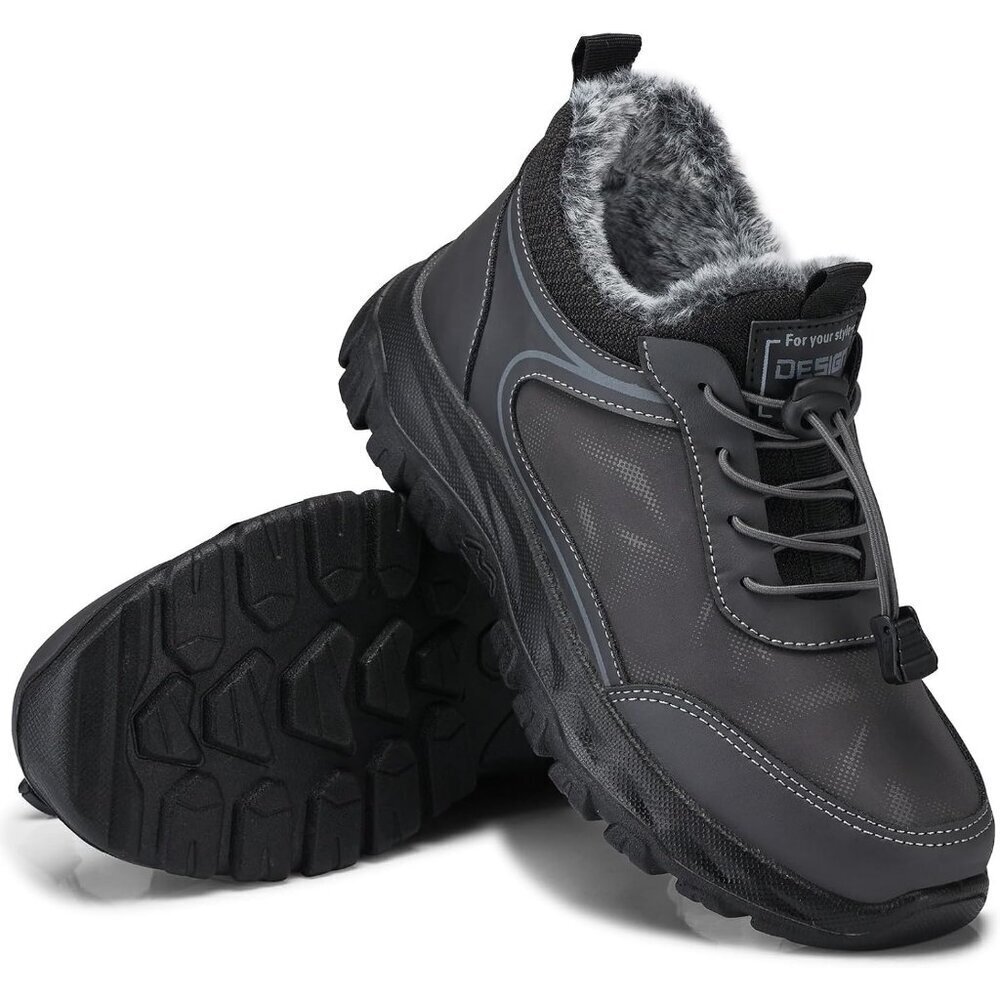 Women’s 77 Grey Winter Snow Boots Fur Lined Waterproof Insulated Slip On Shoes